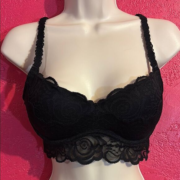 PINK Victoria's Secret Black Lace Underwire Bralette. Sz medium. - Picture 1 of 11
